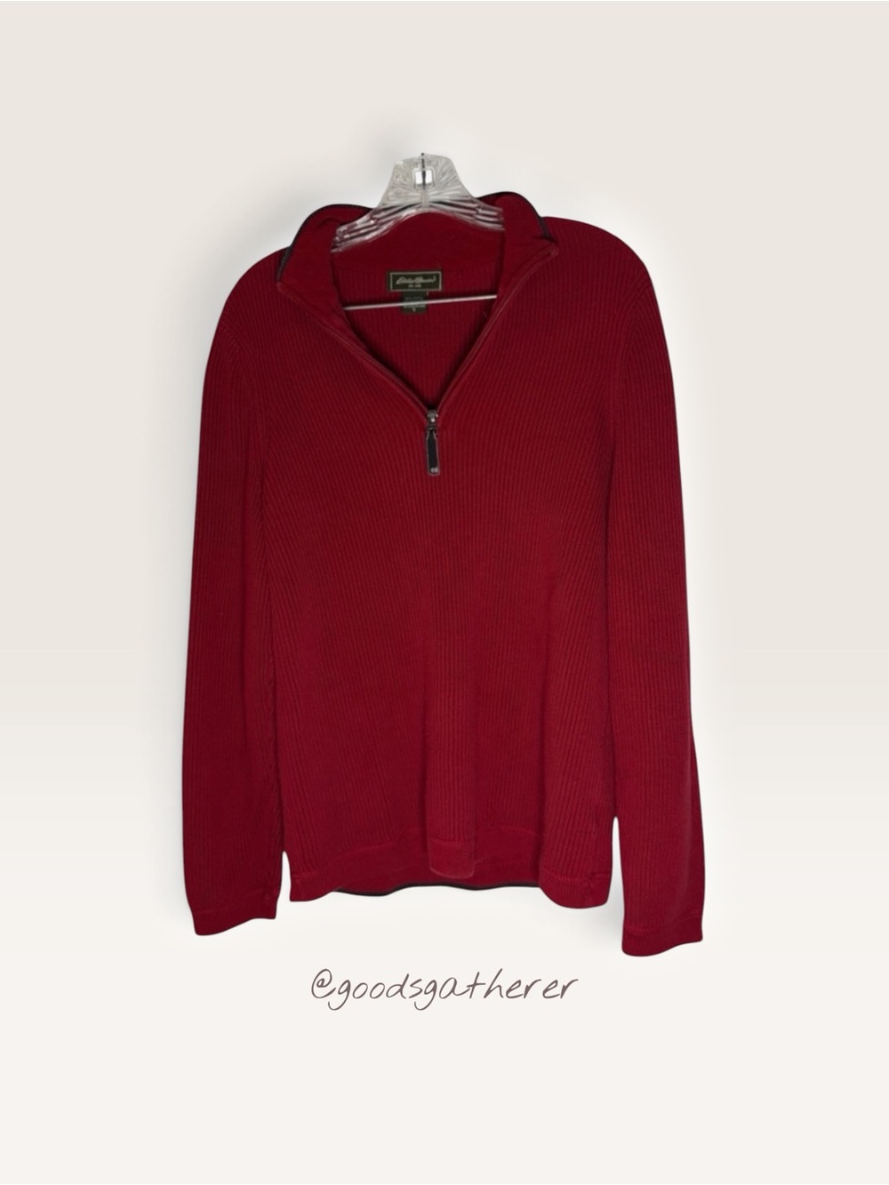 Eddie Bauer Vintage Red 100% Cotton Ribbed Quarter Zip Sweater S